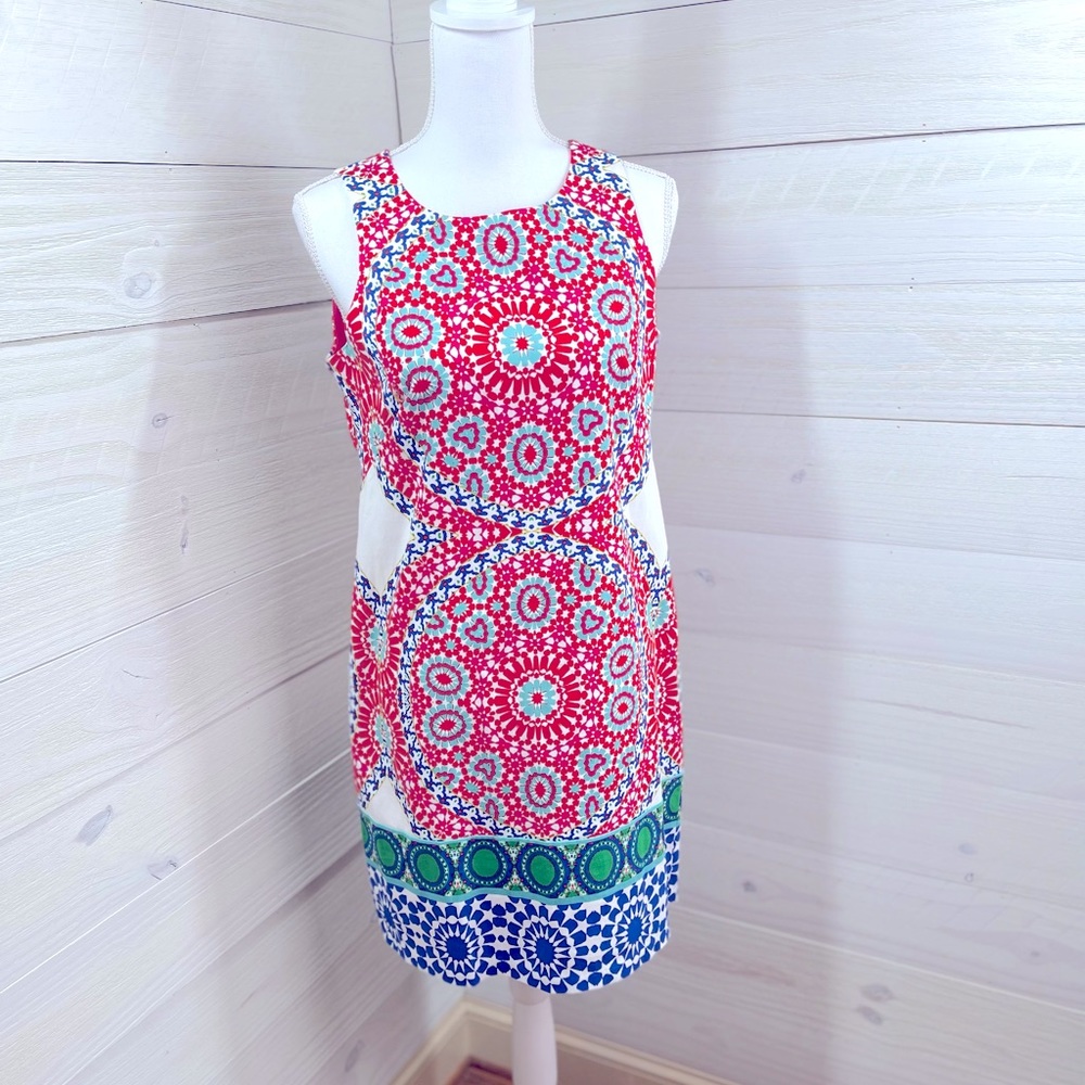 London Times Bold Burst Print Shift Dress 8 FREE SHIP